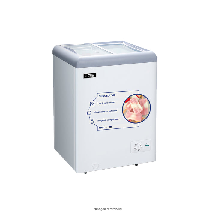 Congelador con tapa de vidrio de 110 litros