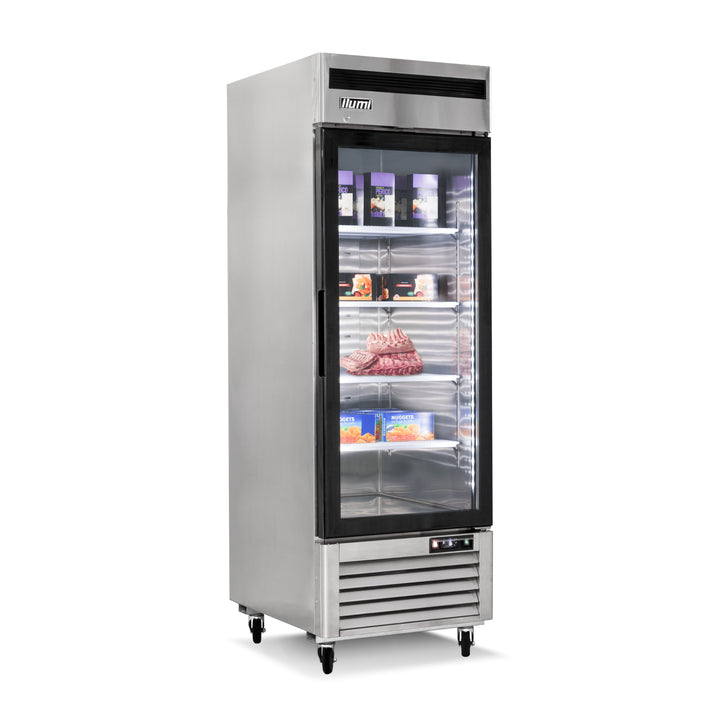 Armario frigorífico congelador con puerta de vidrio de 700 litros GD-9000 Ilumi con productos